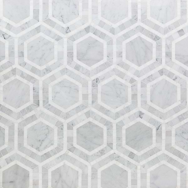 Metrology Thassos & Carrara & Thassos; in Gray + White Thassos + Carrara marble; for Backsplash, Bathroom Floor, Bathroom Wall, Commercial Floor, Floor Tile, Kitchen Floor, Kitchen Wall, Outdoor Wall, Shower Floor, Shower Wall, Wall Tile; in Style Ideas Contemporary, Mid Century, Modern, Transitional