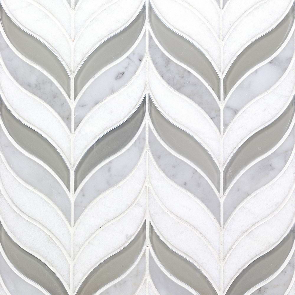 Close Out - Botanic Winter -  White Carrara, White Thassos, & Iridescent White Glass 