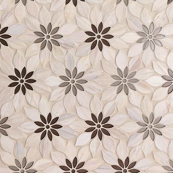 MJ Rain Flower - Wooden Beige, Taupe & Beige Glass; in Beige Wooden Beige; for Backsplash, Bathroom Wall, Kitchen Wall, Outdoor Wall, Shower Wall, Wall Tile; in Style Ideas Farmhouse, Mid Century, Transitional, Tropical