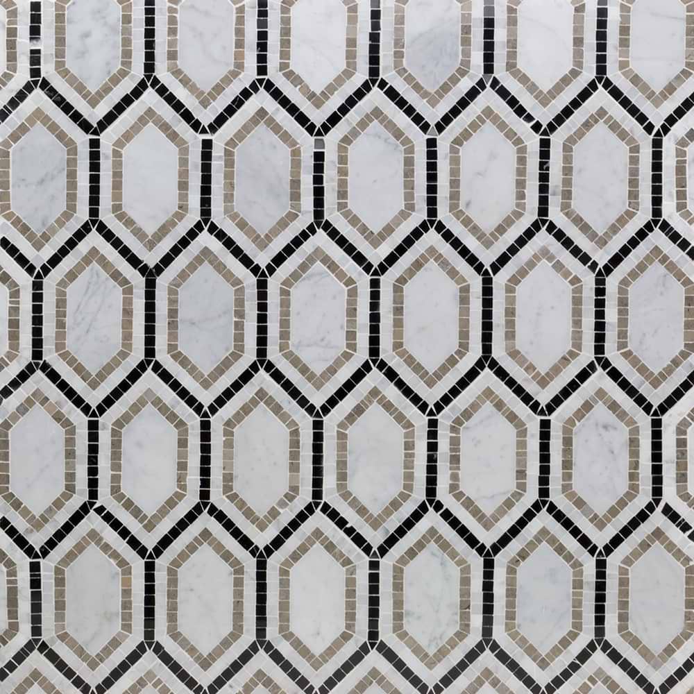 New Era White Carrara Long Hexagon with Lagos- White Carrara- Black Polished Marble