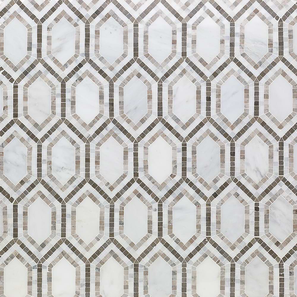 New Era Asian Long Hexagon with Temple Gray- Asian Statuary- Lagos Polished Marble