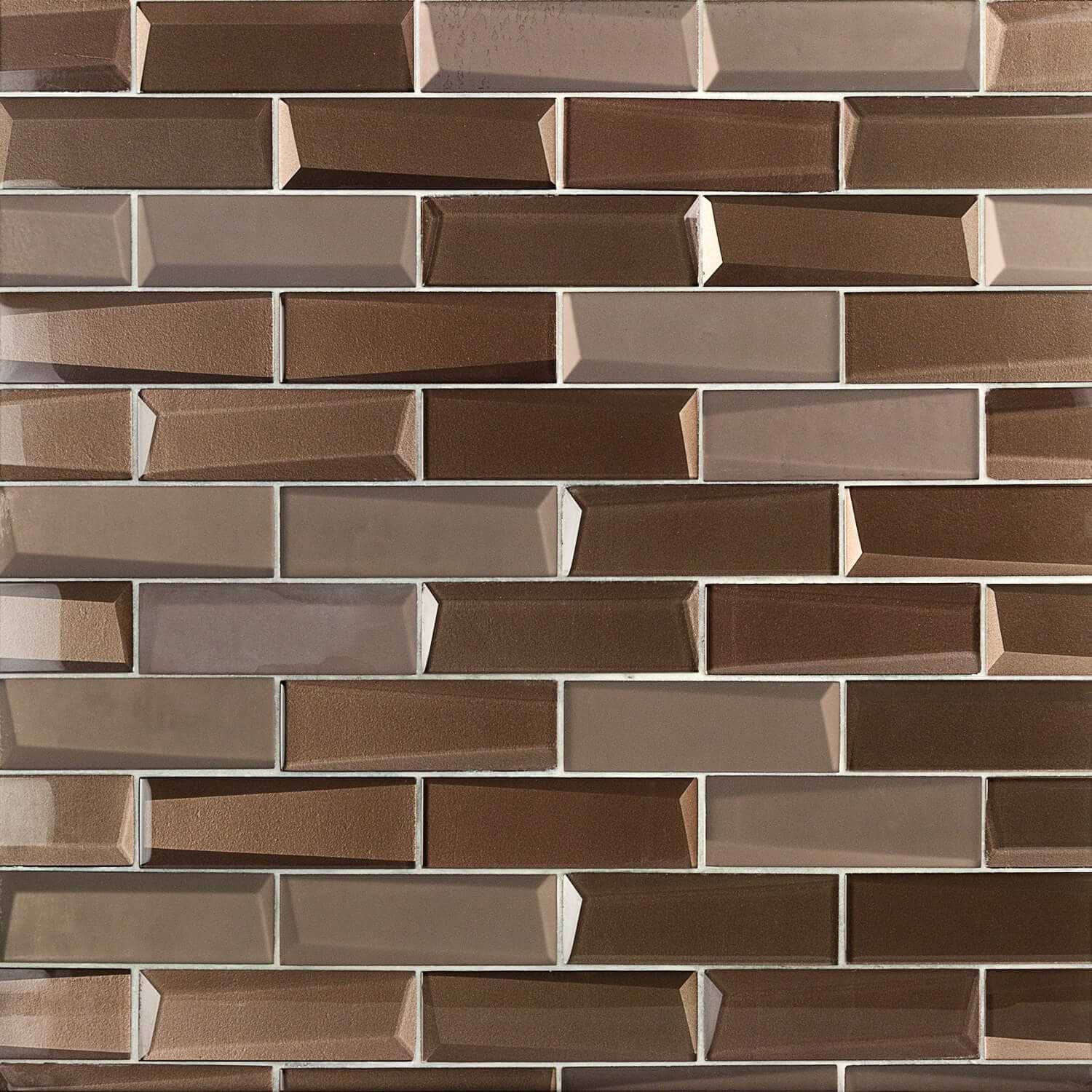 NewBev Bricks Bronze 2x6 3D Mixed Finish Glass Subway Tile