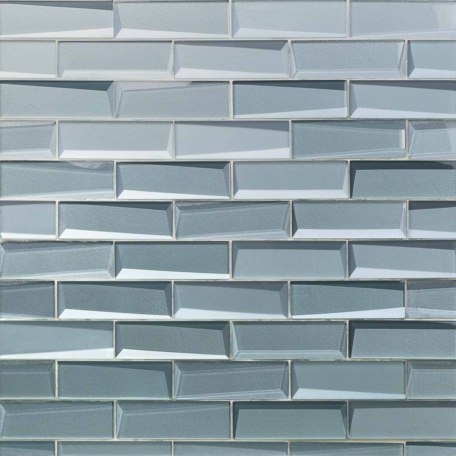 NewBev Bricks Slate Blue 2x6 3D Mixed Finish Glass Subway Tile