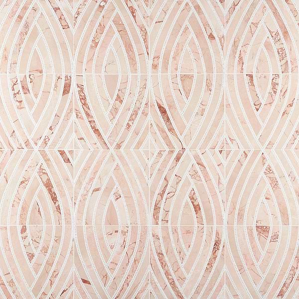 Close Out - The New Palm Beach by Krista Watterworth Leaf Pink; in Pink Calacatta + Rose Desert; for Backsplash, Bathroom Floor, Bathroom Wall, Commercial Floor, Floor Tile, Kitchen Floor, Kitchen Wall, Outdoor Floor, Outdoor Wall, Shower Floor, Shower Wall, Wall Tile; in Style Ideas Art Deco, Mid Century, Tropical