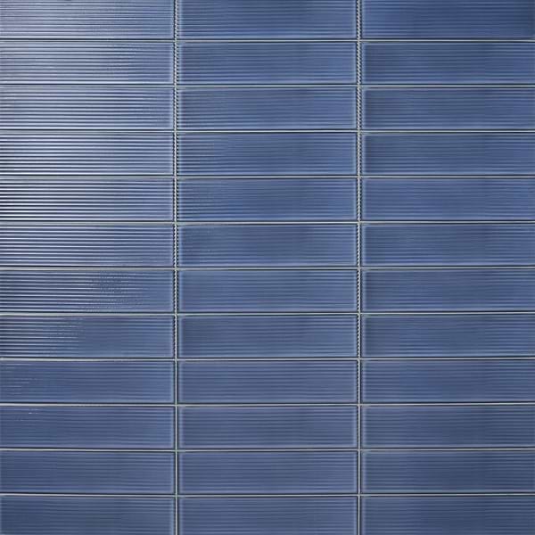 Stacy Garcia Artblock Denim Blue 4x16 Grooved Glossy Porcelain Tile