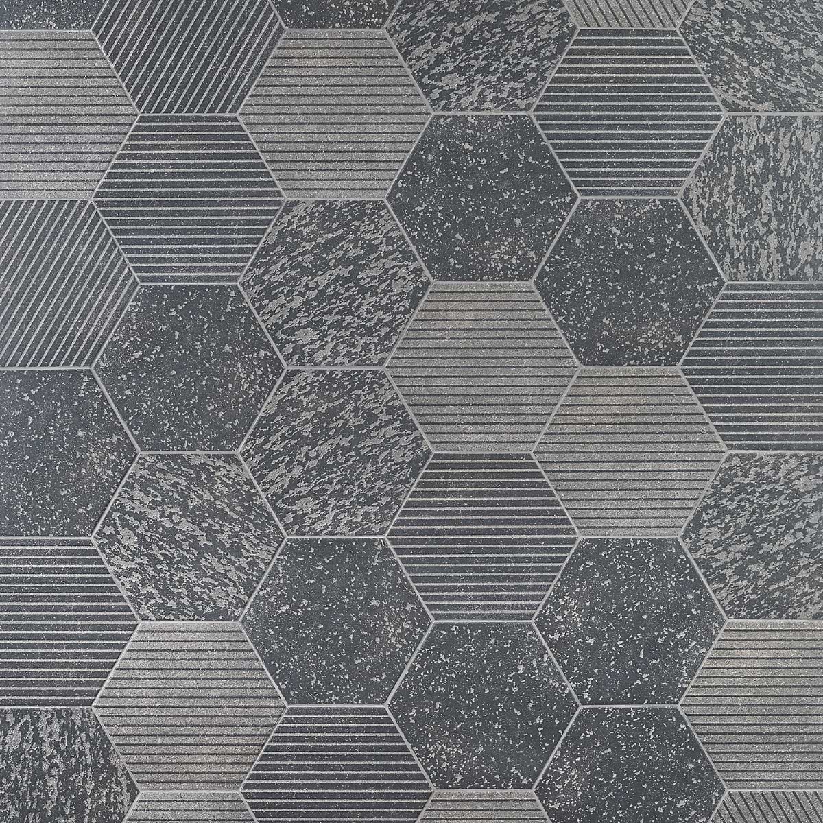 Casterly Rock Deco Antracita Dark Gray 9" Porcelain Matte Hexagon Tile