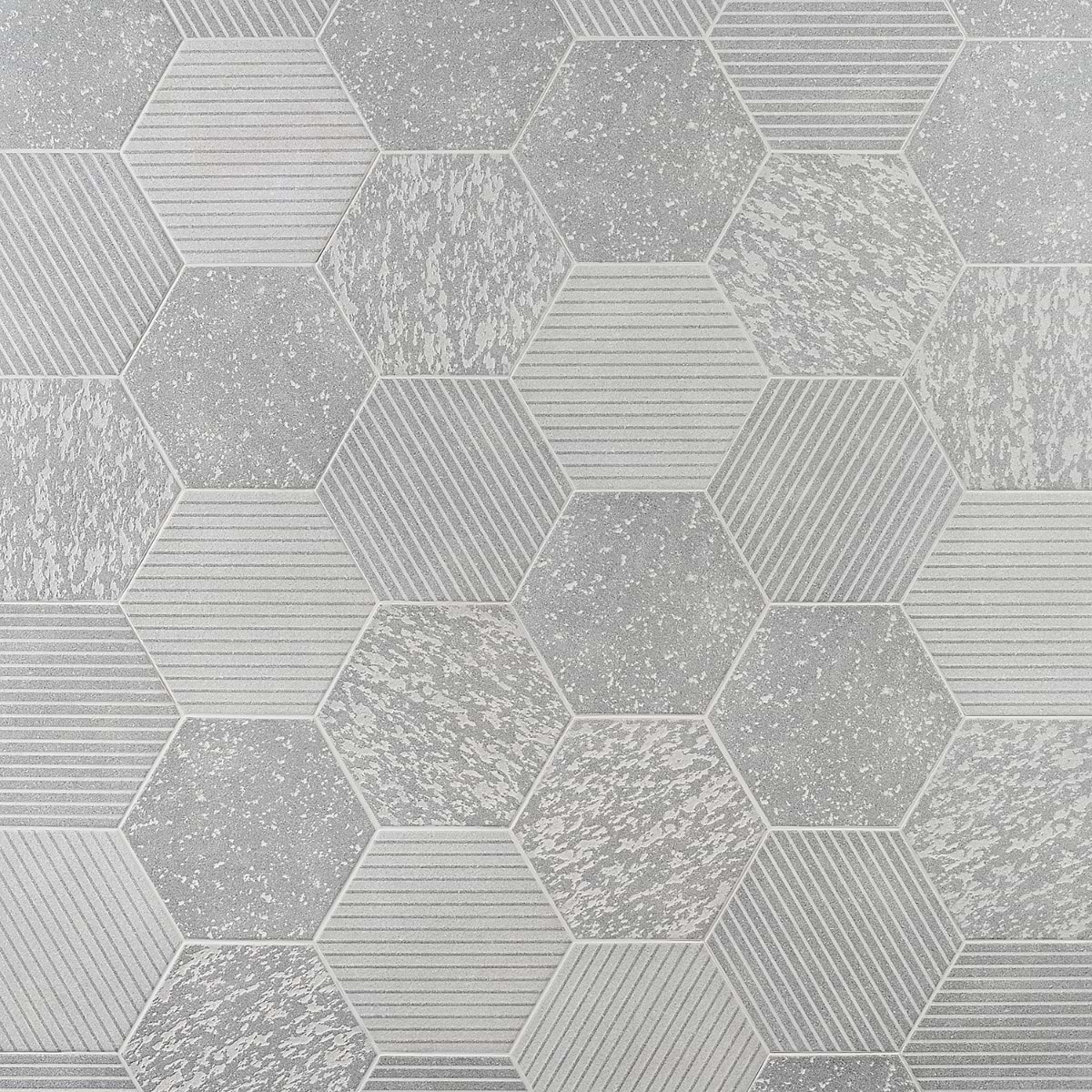Casterly Rock Deco Gris Gray 9" Matte Porcelain Hexagon Tile