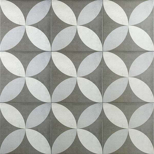 Hermosa Saatchi 9x9; in Gray + Light Gray + White Porcelain; for Backsplash, Bathroom Floor, Bathroom Wall, Commercial Floor, Floor Tile, Kitchen Floor, Kitchen Wall, Shower Floor, Shower Wall, Wall Tile; in Style Ideas Mid Century