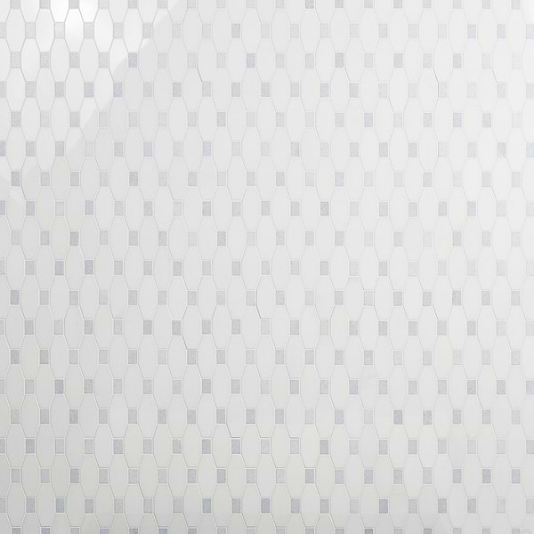 Long Octagon Pattern White Thassos & Blue Celeste Dot Polished Marble