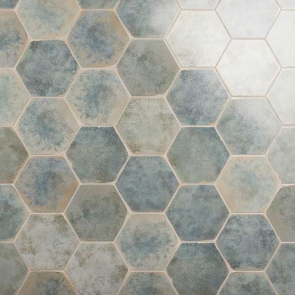 Oken Green 9" Hexagon Polished Porcelain Tile