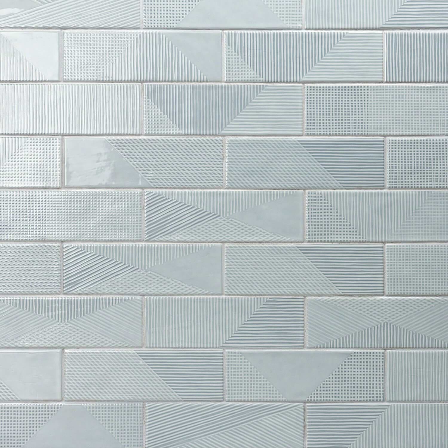 Fragments Ash Blue 2x8 Polished Textured Ceramic Wall Tile