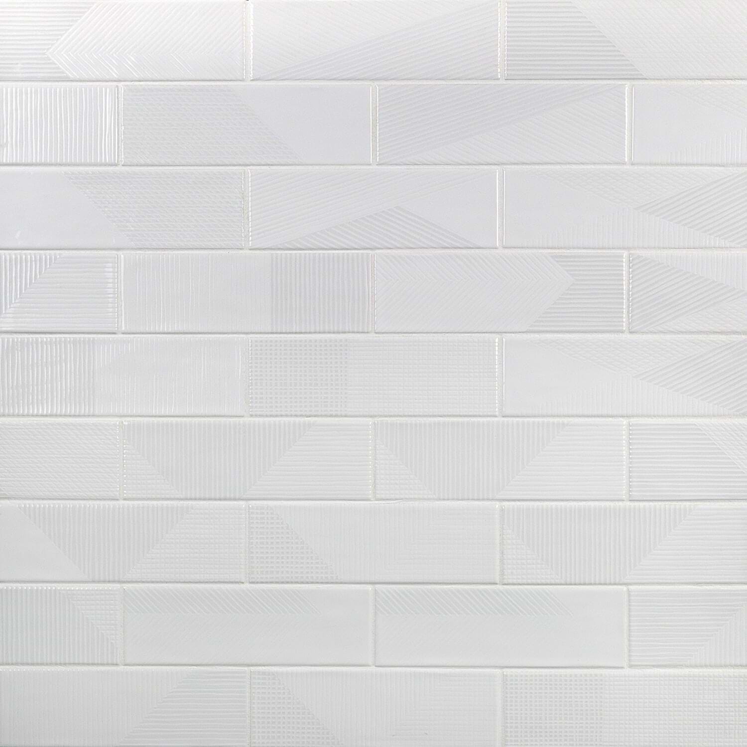 Fragments White 2x8 Polished Textured Ceramic Wall Tile