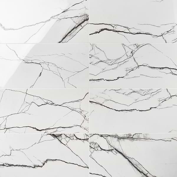 Black + White Breach 12x24 Polished Porcelain Tile