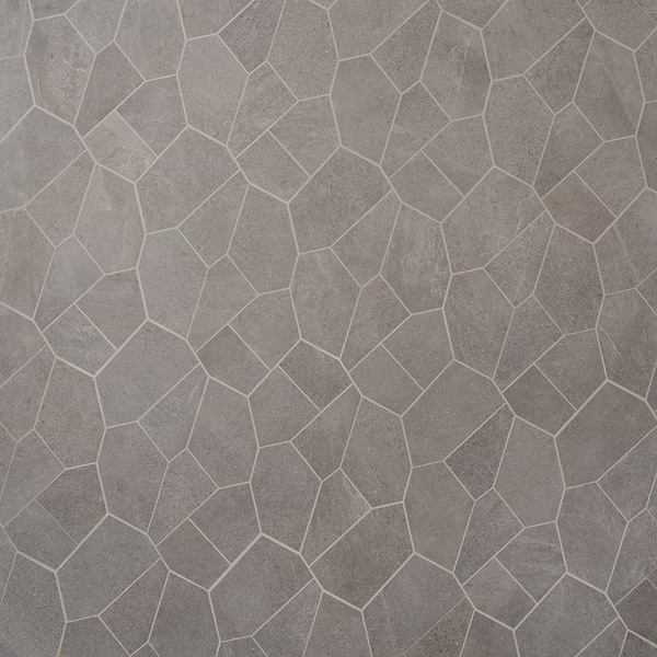 Motley Slate Gray Organic Pattern Limestone Look Matte Porcelain Mosaic Tile