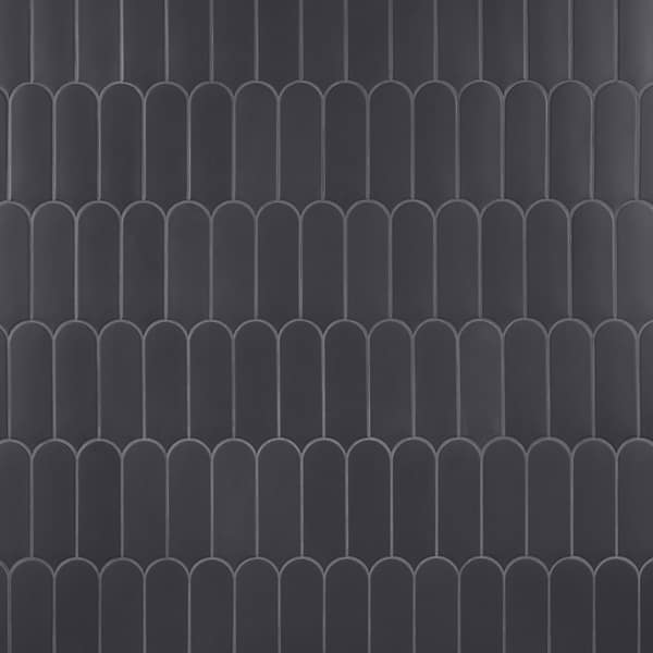 Fan Charcoal 3x8 Fishscale Matte Ceramic Wall Tile