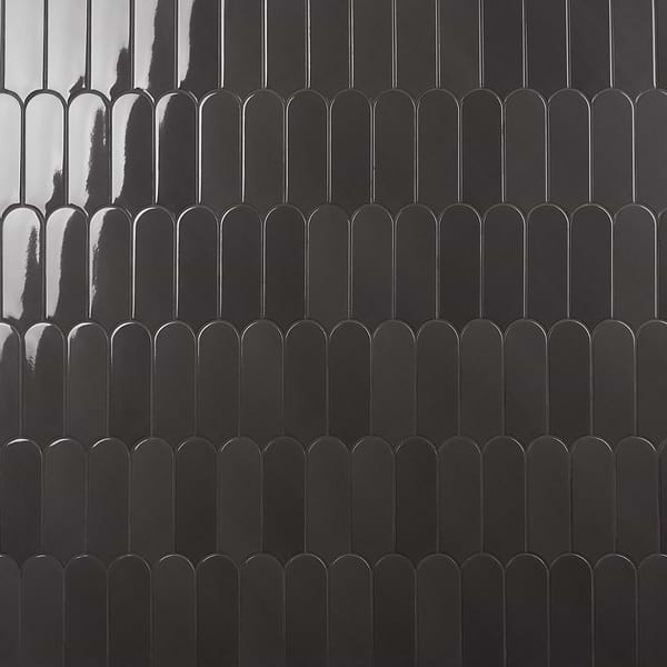 Fan Charcoal 3x8 Fishscale Mixed Finishes Ceramic Wall Tile