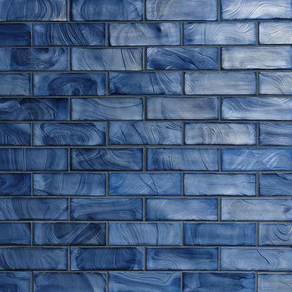 Kalifa Iridescent Sky Blue 2x6 Polished Glass Mosaic Tile