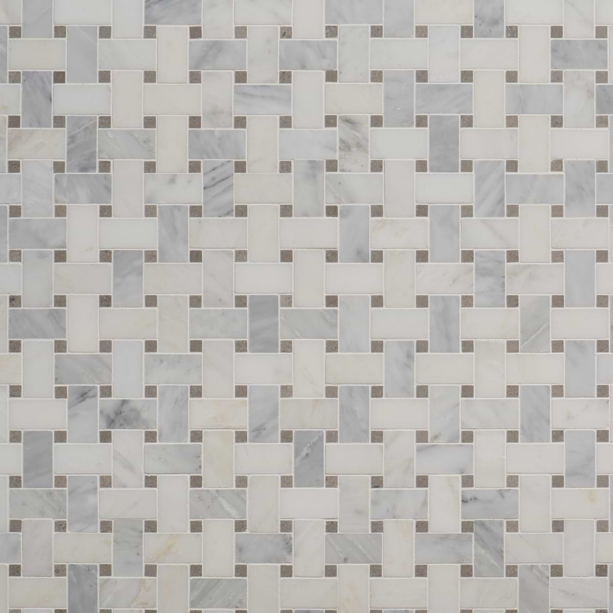 Basket Weave Asian Statuary Honed with Lady Gray Dot 