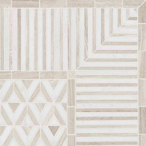 Avant Garde Linear Corner Piece Asian Statuary & Wooden Beige Polished Marble