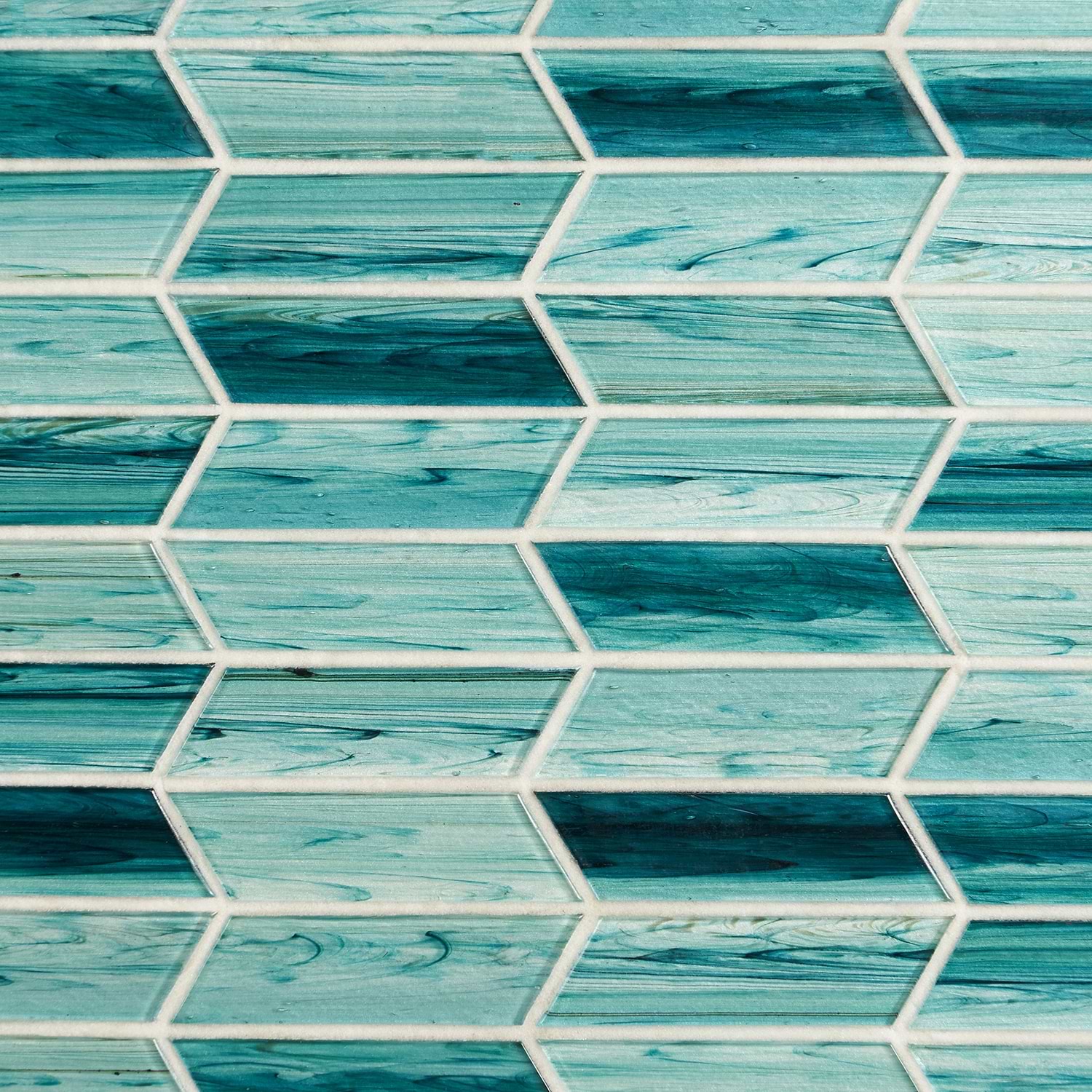 Shop Close Out - Brook Chevron Teal Green 2x7 Polished Glass