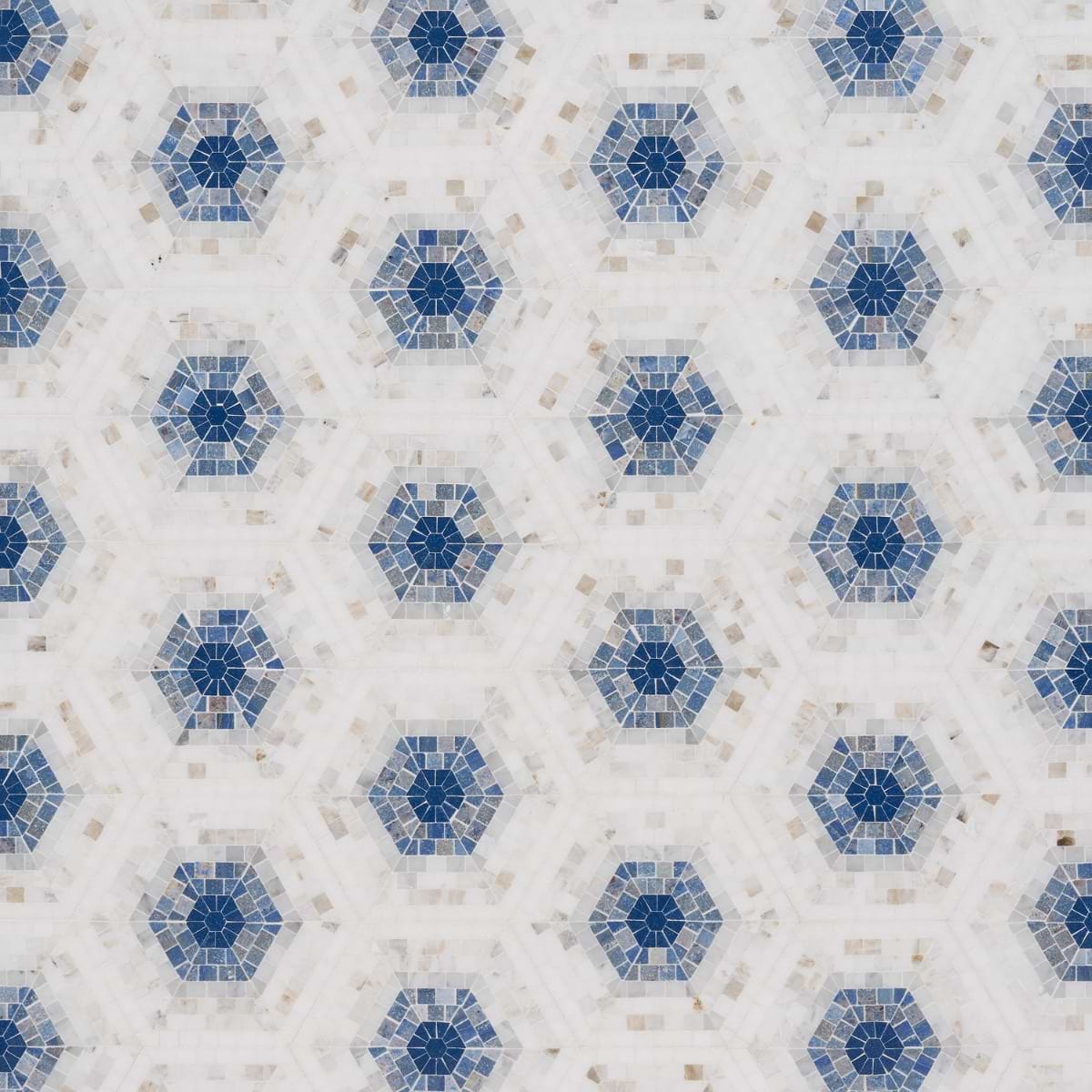 Imogen Azul Blue 6" Hexagon Marble Micro Mosaic 