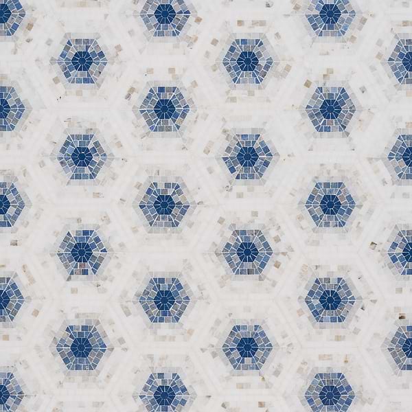 Imogen Azul Blue 6" Hexagon Marble Micro Mosaic Polished Marble