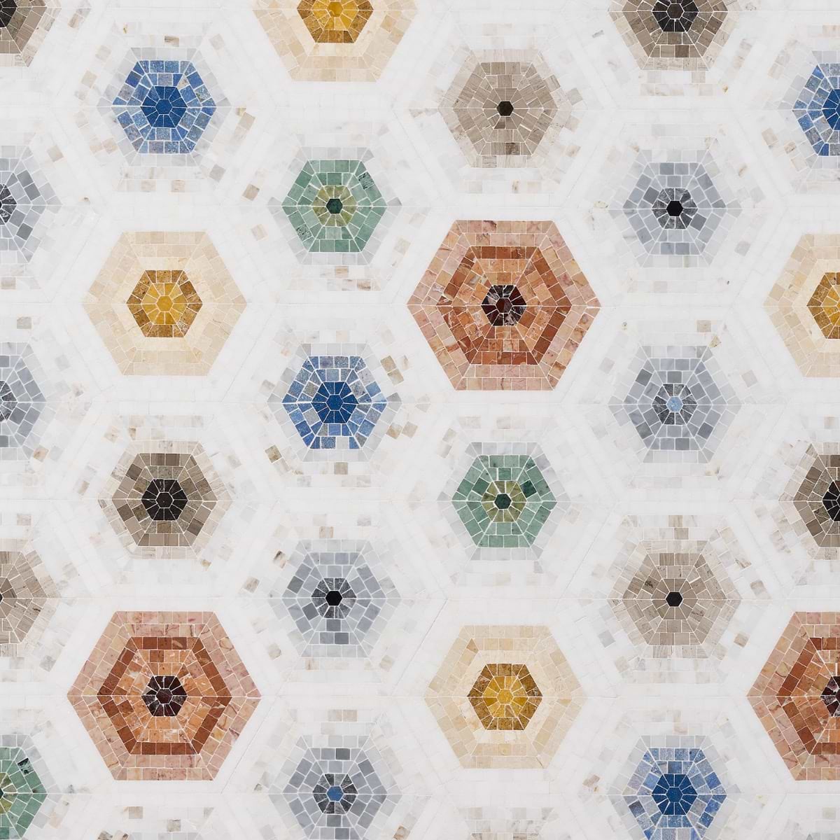 Imogen Multi Color Mix 6" Hexagon Micro Mosaic Polished Marble