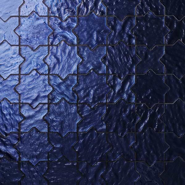 Kismet Blue 4" Star Cross Polished Glass Mosaic Tile