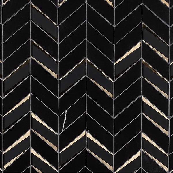 Giazza Portoro Black 2x4 Marble and Mirrored Glass Polished Mosaic Tile