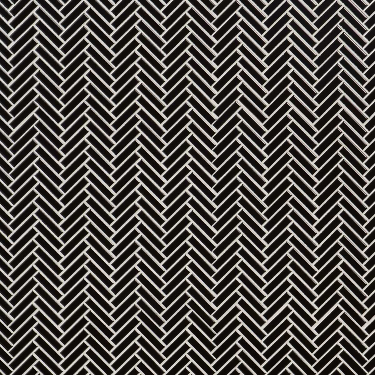 Motek Black 1x2" Herringbone Glossy Porcelain Mosaic Tile