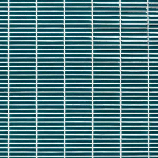 Motek Teal 1x4" Tri-Stacked Crackled Glossy Porcelain Mosaic Tile