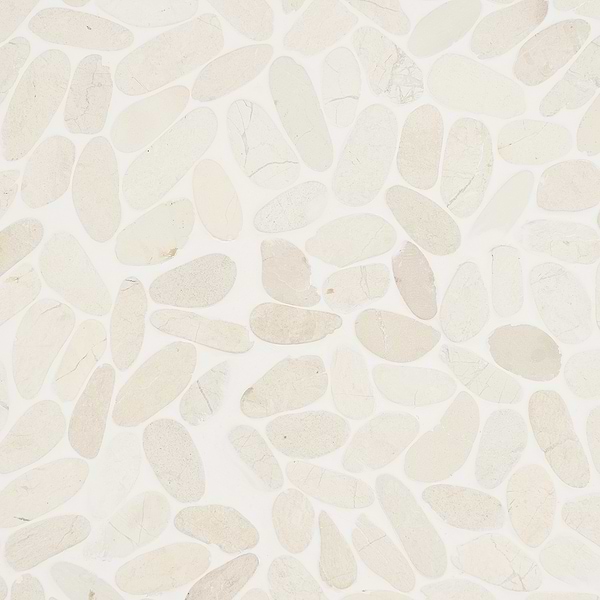 Pebblestone Lovina White Sliced Flat Oval Natural Stone; in Beige Natural Stone; for Backsplash, Bathroom Floor, Bathroom Wall, Commercial Floor, Floor Tile, Kitchen Floor, Kitchen Wall, Outdoor Floor, Outdoor Wall, Shower Floor, Shower Wall, Wall Tile; in Style Ideas Beach, Contemporary