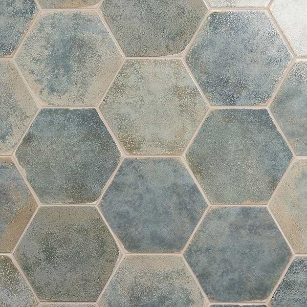 Oken Green 9" Hexagon Polished Porcelain Tile