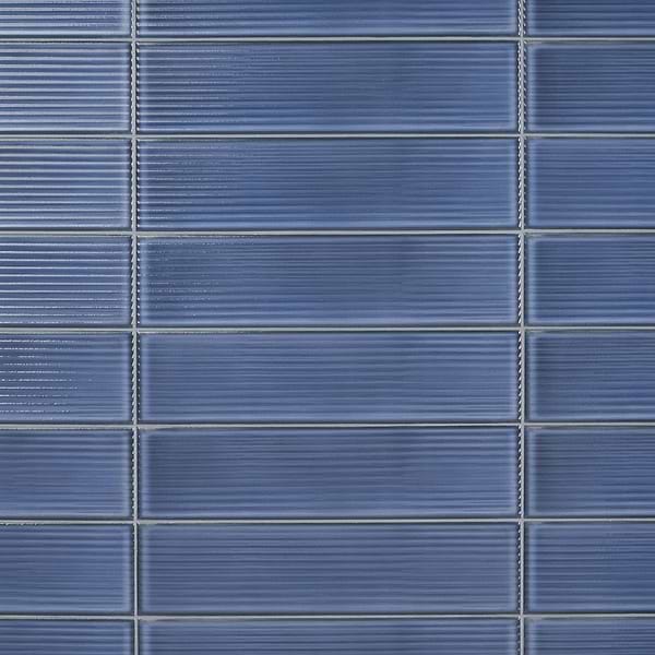 Stacy Garcia Artblock Denim Blue 4x16 Grooved Glossy Porcelain Tile