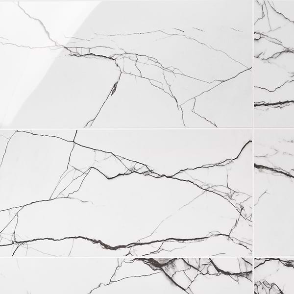 Black + White Breach 12x24 Polished Porcelain Tile