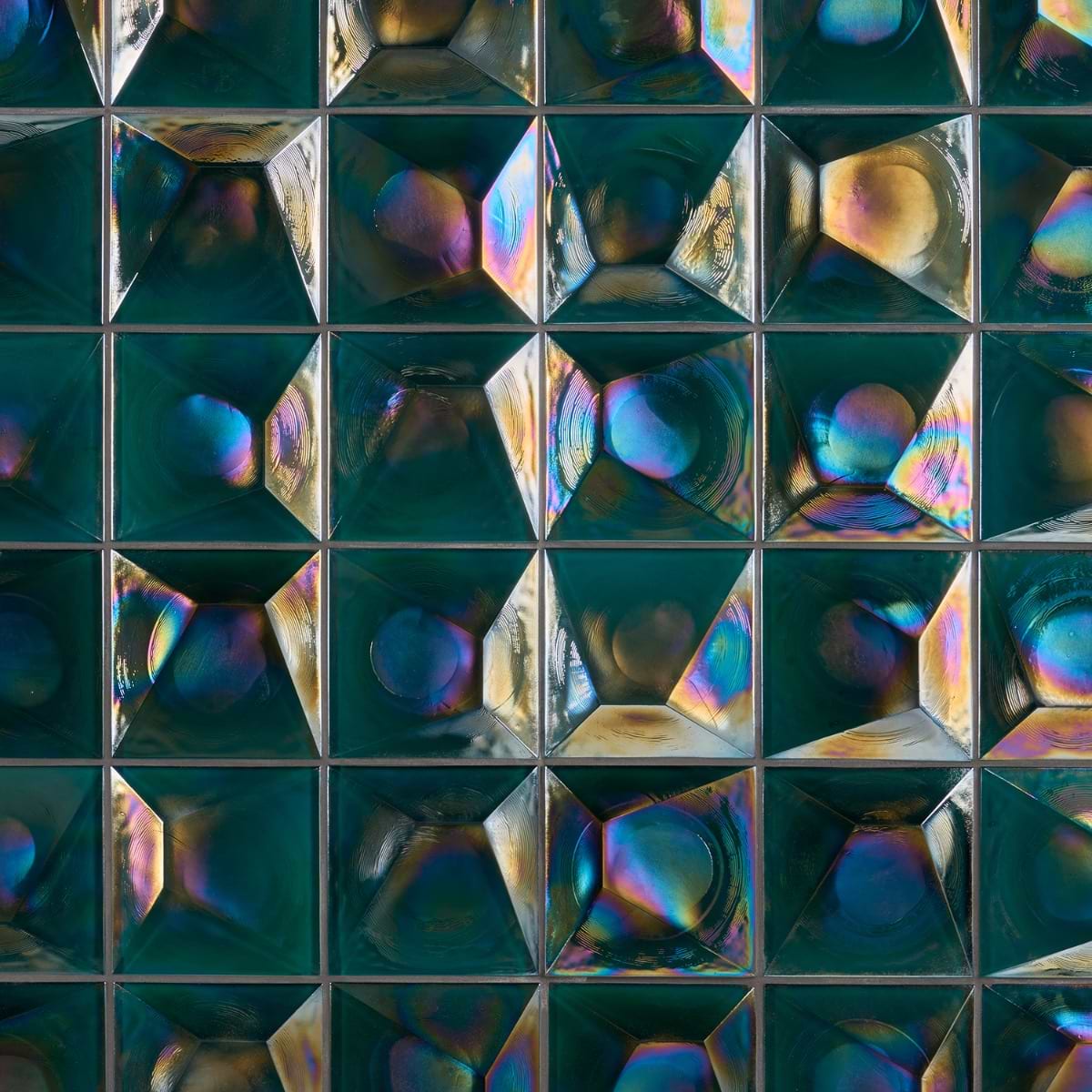Brigita Teal Green Iridescent 6x6 3D Glossy Glass Tile