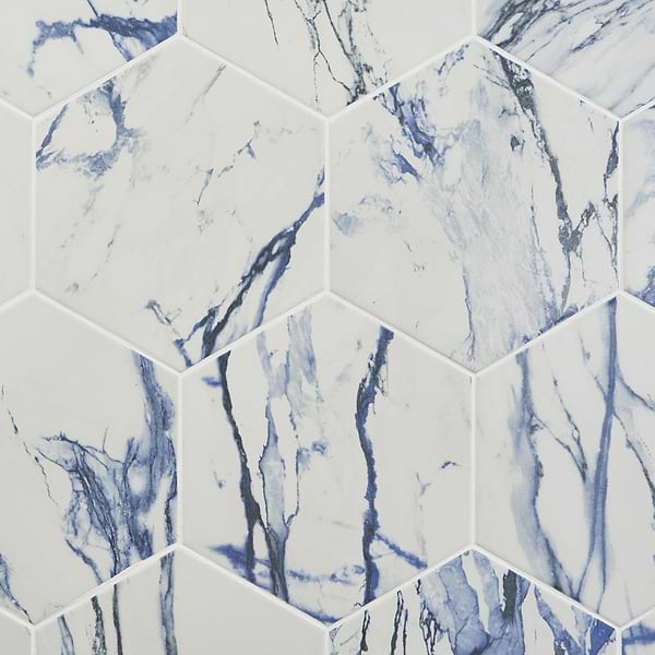 Calacatta Azul 10" Hexagon Matte Porcelain Tile