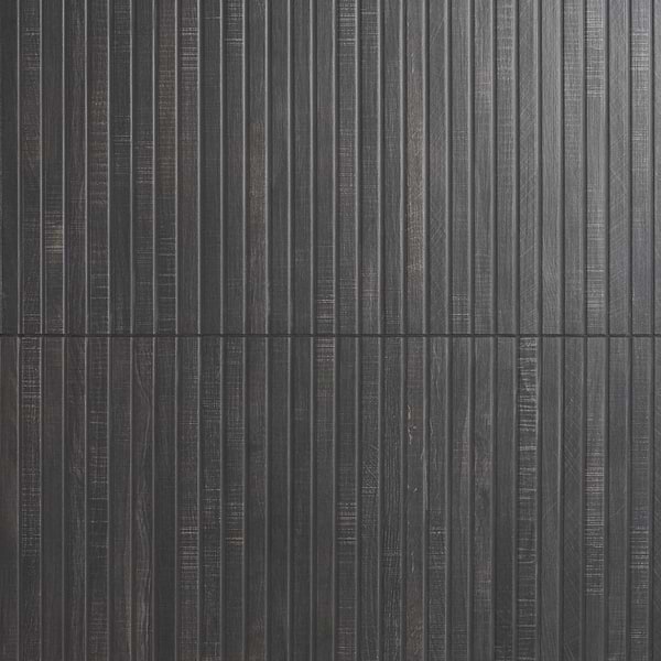 Elan Ribbon Black 24x48 Wood Look Fluted Matte Porcelain Tile