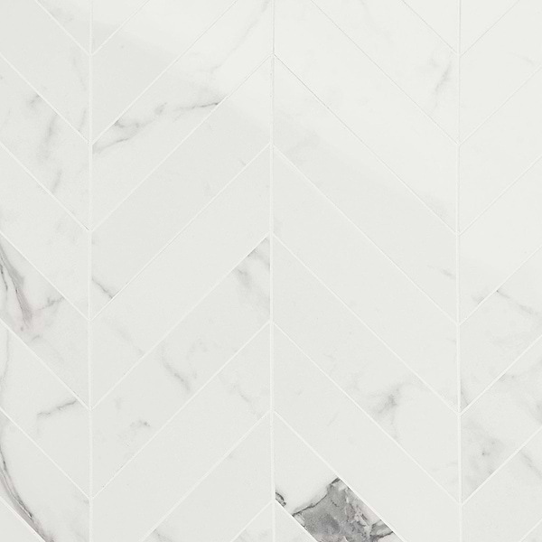 Lithe Statuario Venato 2x8 Chevron Polished Porcelain
