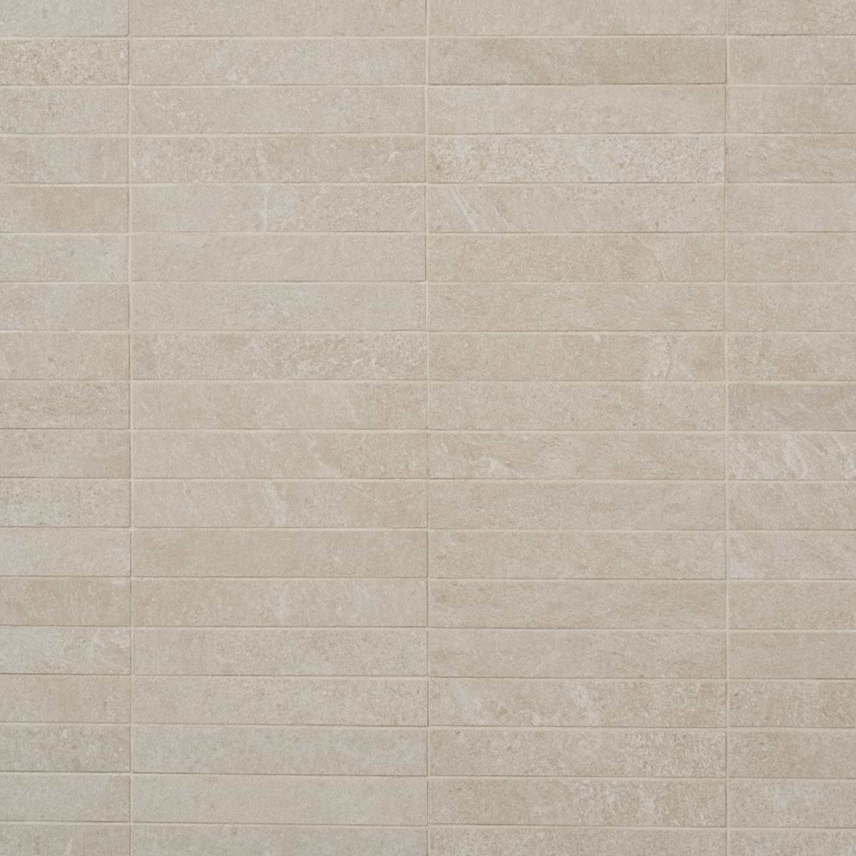 Motley Crema Beige 1x6 Stacked Limestone Look Matte Porcelain Mosaic Tile