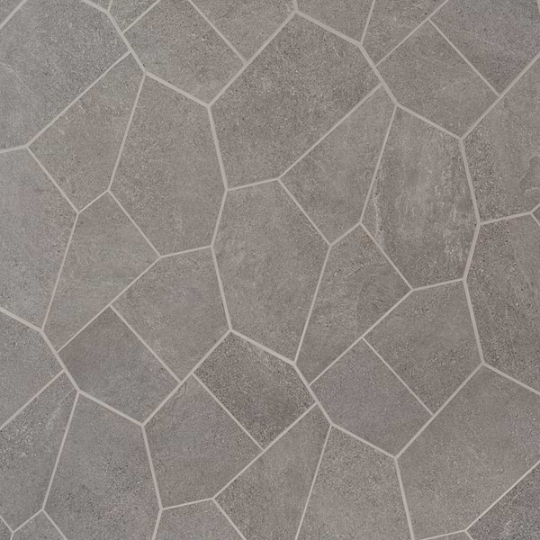 Motley Slate Gray Organic Pattern Limestone Look Matte Porcelain Mosaic Tile
