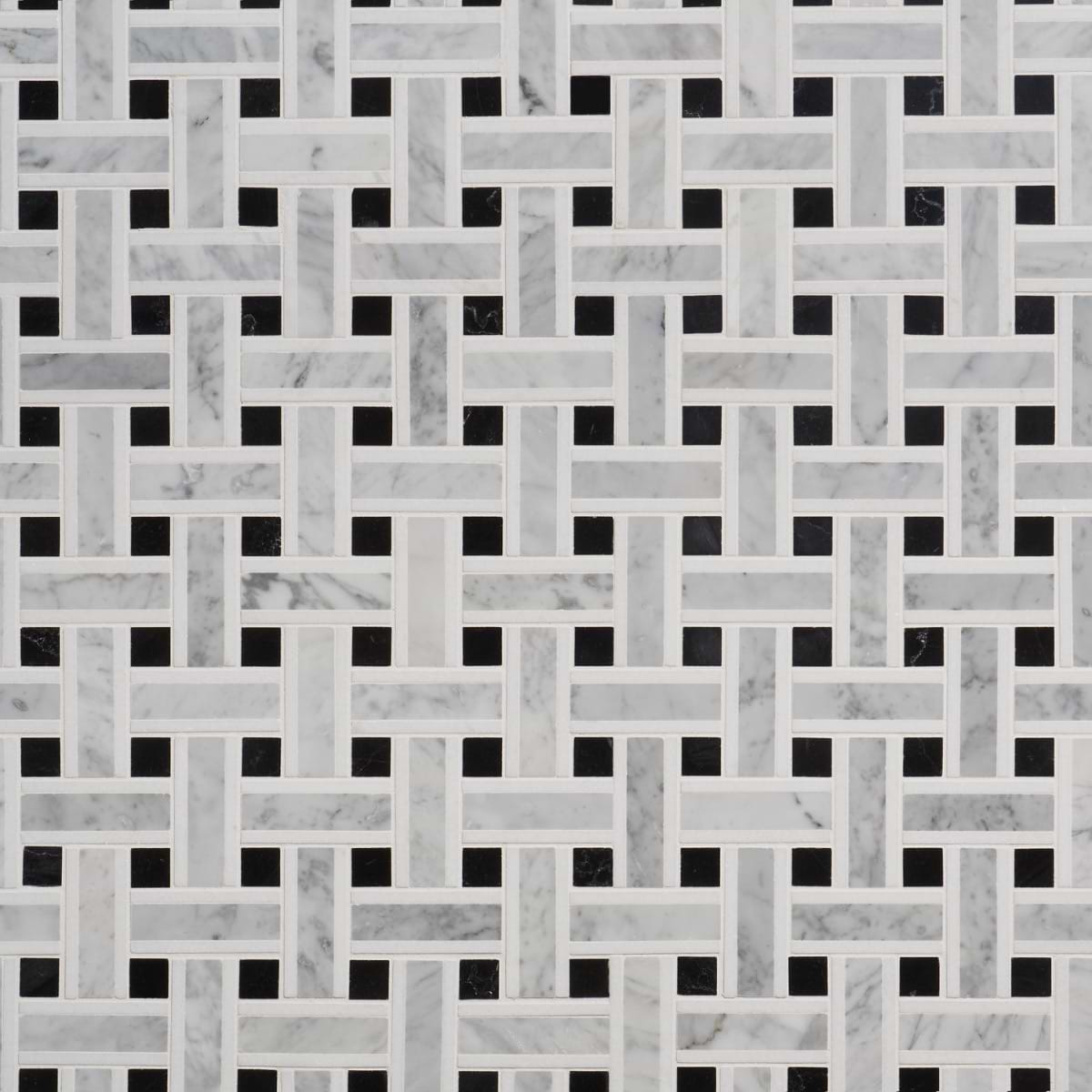 Lattice White Thassos with Light Gray & Black Polished Marble