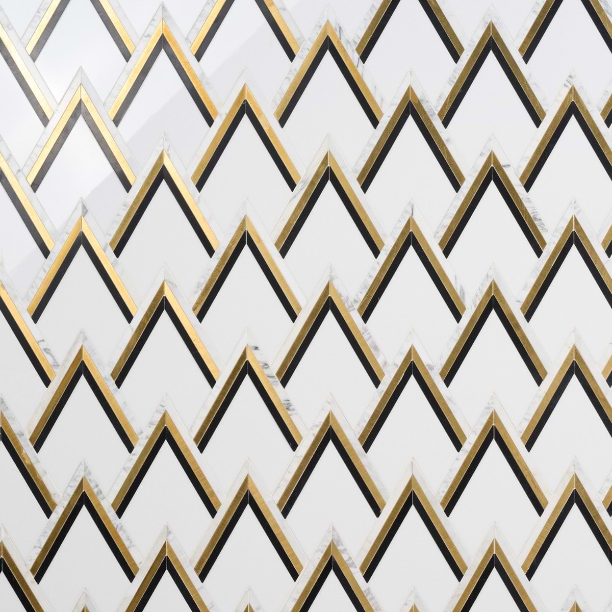 Vanessa DeLeon Nero White Black and Gold 6" Polished Marble & Brass Mosaic Tile by Vanessa Deleon