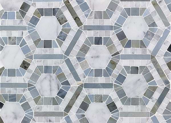 Evo Hex Carrara & Moonstone 4" Hexagon Marble Polished Mosaic Tile