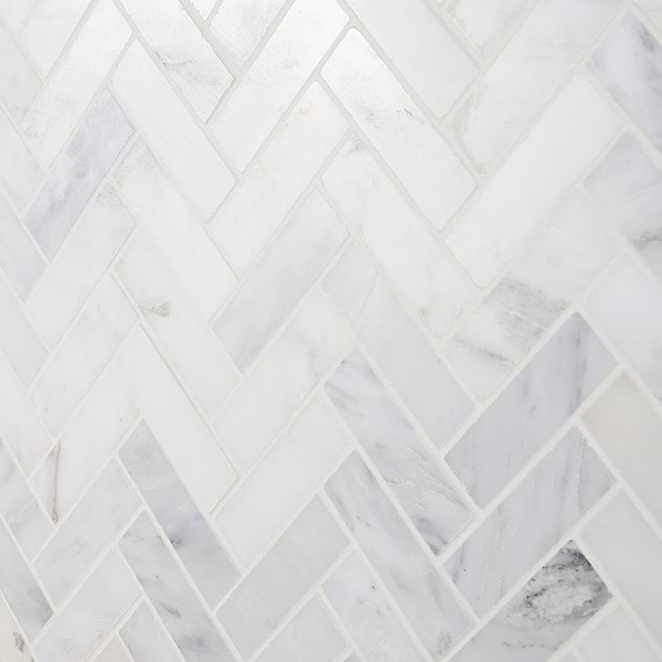 Asian Statuary 1x3" Herringbone Polished Marble Mosaic Tile