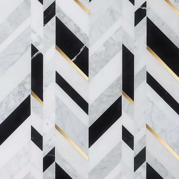 Zayden Nero Blanco - White Carrara- Nero Marquina- Asian Statuary- & Brass Polished Marble + Brass