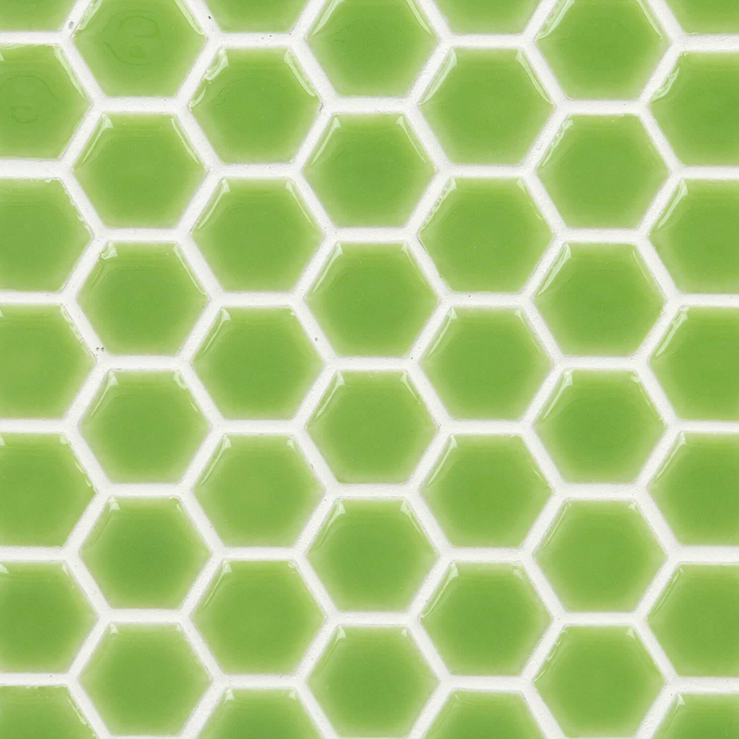 Sample-Simple 2.0 Key Lime Green Rimmed 1" Hexagon Polished Porcelain Mosaic 