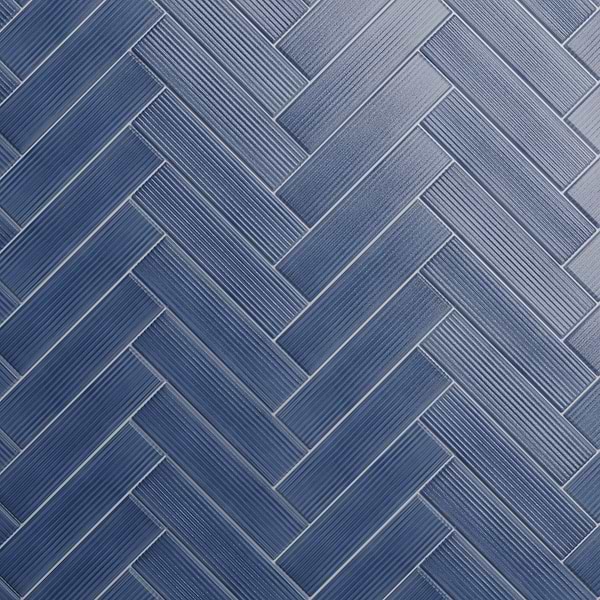 Stacy Garcia Artblock Denim Blue 4x16 Grooved Glossy Porcelain Tile