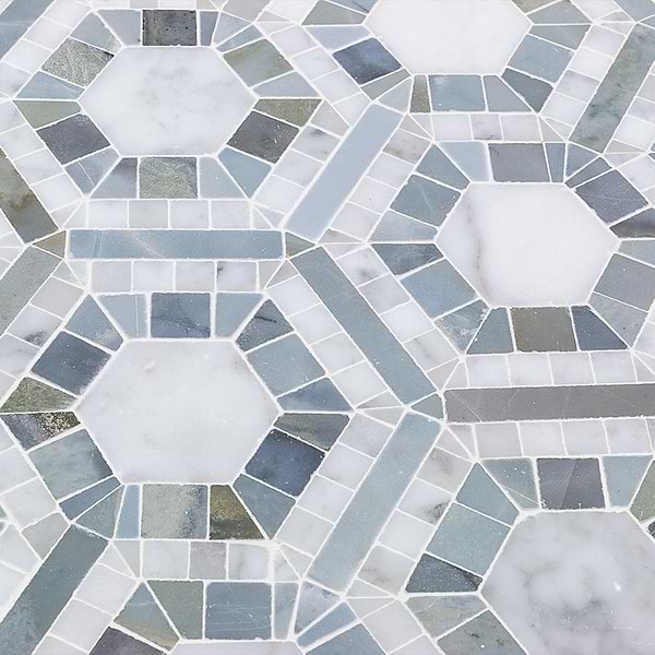 Evo Hex Carrara & Moonstone 4" Hexagon Marble Polished Mosaic Tile