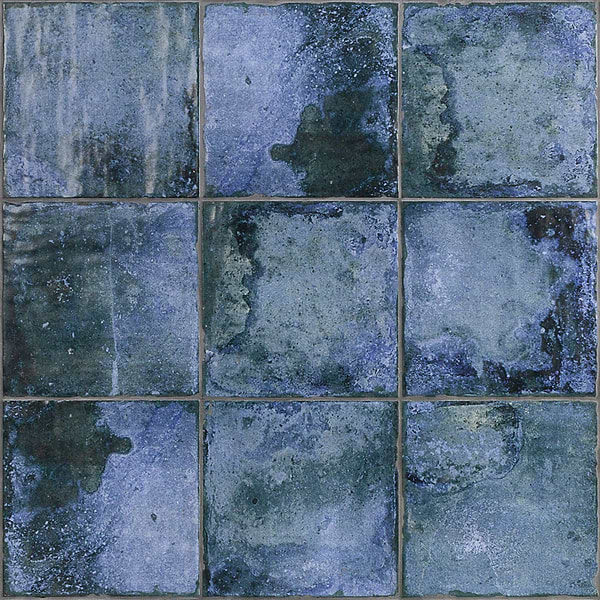Angela Harris Dunmore Blu 8x8 Floor; in Dark Blue + Light Blue Ceramic; for Backsplash, Bathroom Floor, Bathroom Wall, Floor Tile, Kitchen Floor, Kitchen Wall, Shower Floor, Shower Wall, Wall Tile; in Style Ideas Beach, Classic, Cottage, Craftsman, Farmhouse, Mediterranean, Mid Century, Traditional